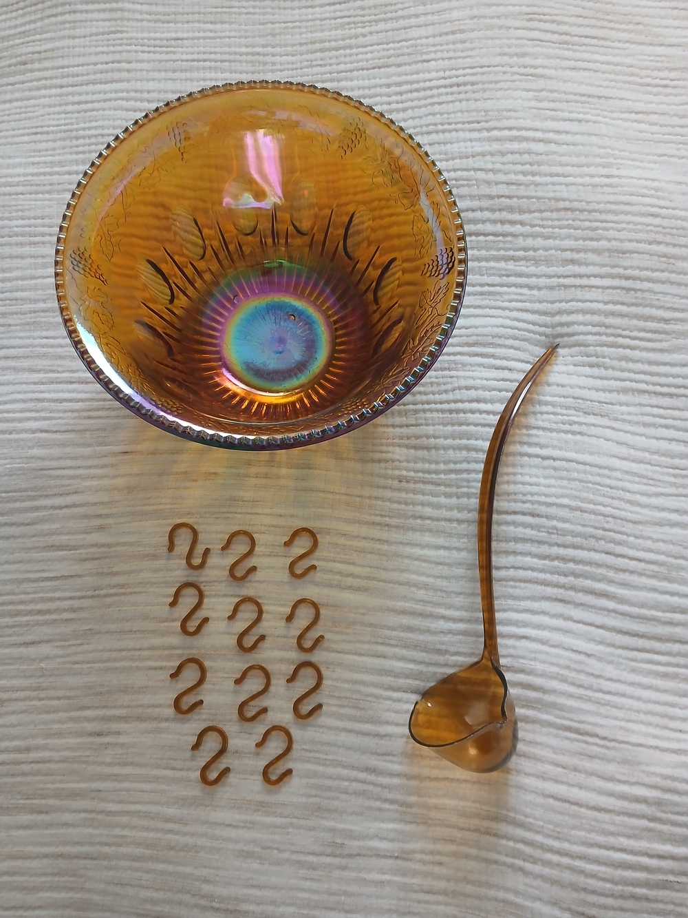 Carnival Marigold Iridescent  Replacement Punch Bowl/ Ladle/S Hooks-(No Cups)